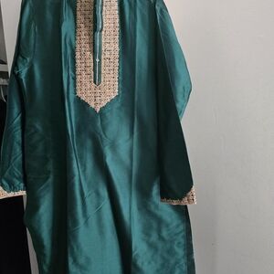 Elegant Teal Green Embroidered Kurta For Men